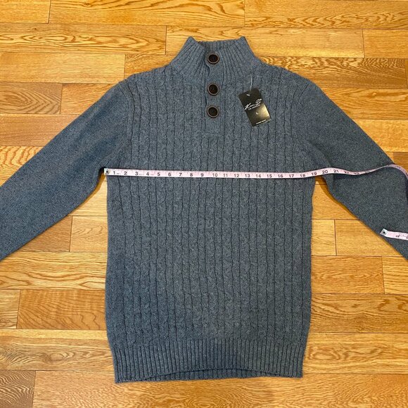 Kian D Los Angeles Quarter Button Mock Neck Large Sweater Elbow Patch NWT - Picture 3 of 9